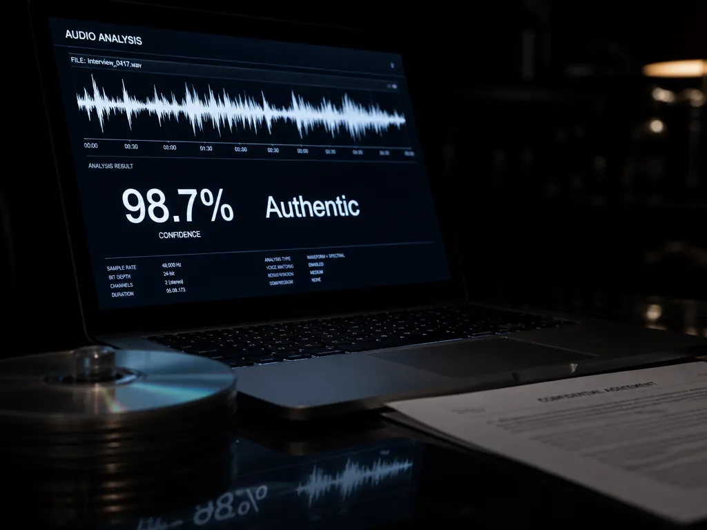 A close, low-angle photograph of a laptop screen in a darkened room showing a…
