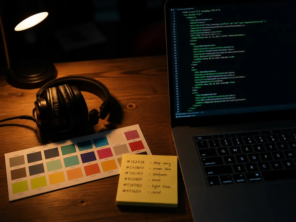 A close overhead photograph of a cluttered desk at night showing a laptop screen…